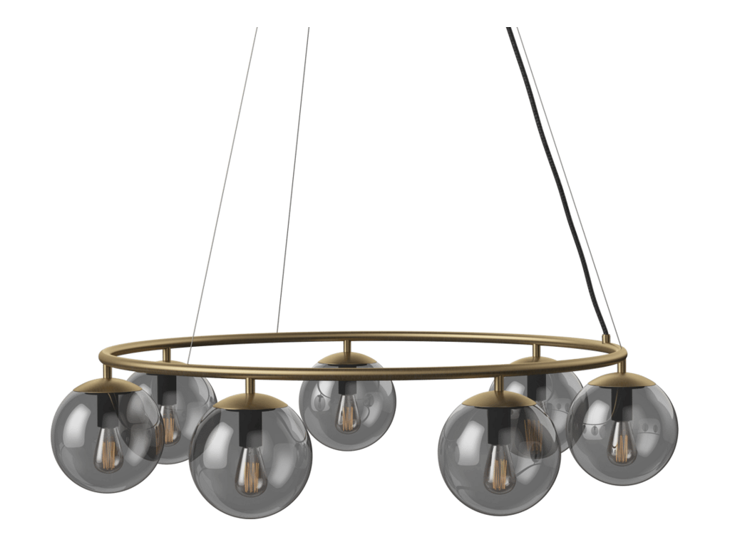 Lustr Orb Ø 85 cm – Matná starožitná mosaz, boční pohled
