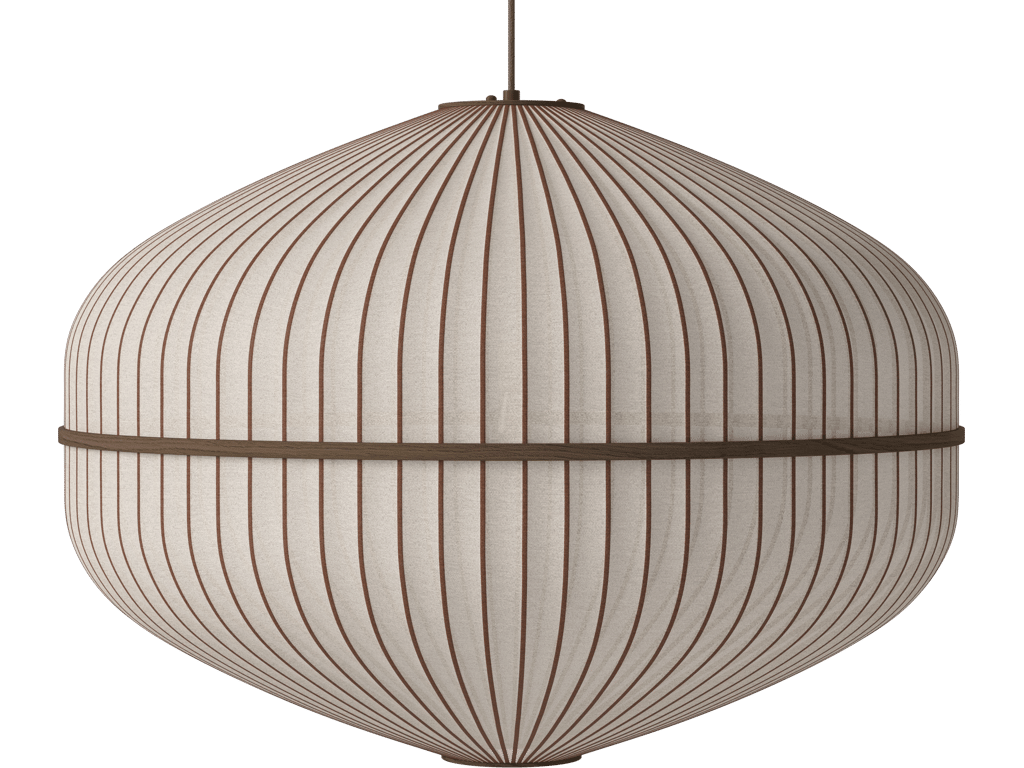Závěsné svítidlo Lucén Ellipse Ø 90 cm – tmavě lakovaný dub – boční pohled