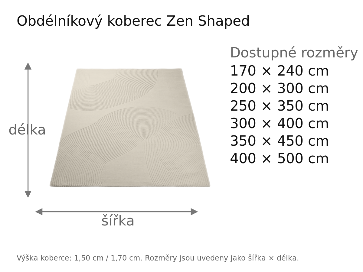 Rozměrový přehled – Obdélníkový koberec Zen Shaped