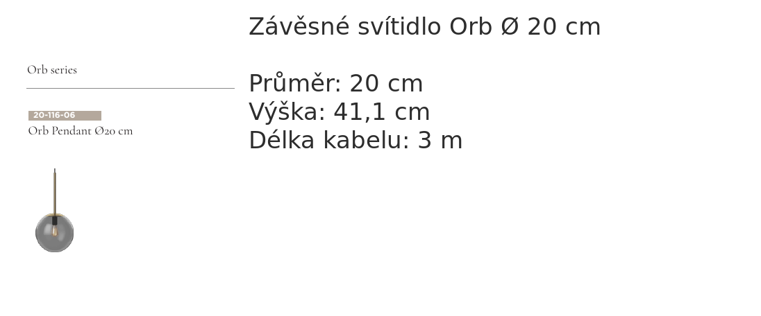 Rozměry závěsného svítidla Orb Ø 20 cm