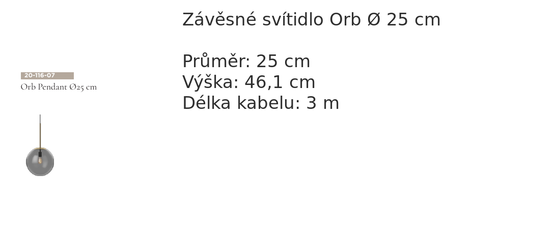 Rozměry závěsného svítidla Orb Ø 25 cm